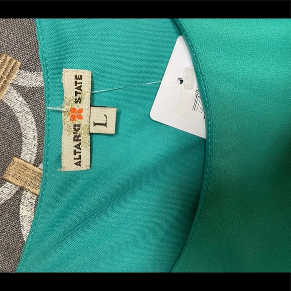 ALTAR’D STATE Maxi Silk Dress Jade Green White Color Block Lined Size Large - Picture 11 of 13